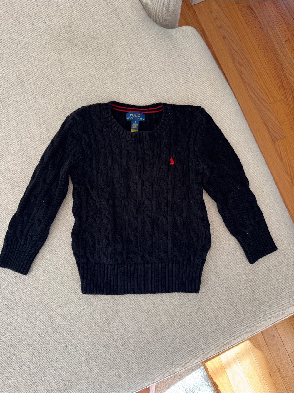 Polo by Ralph Lauren Black Cable-Knit Crewneck with Red Pony Logo